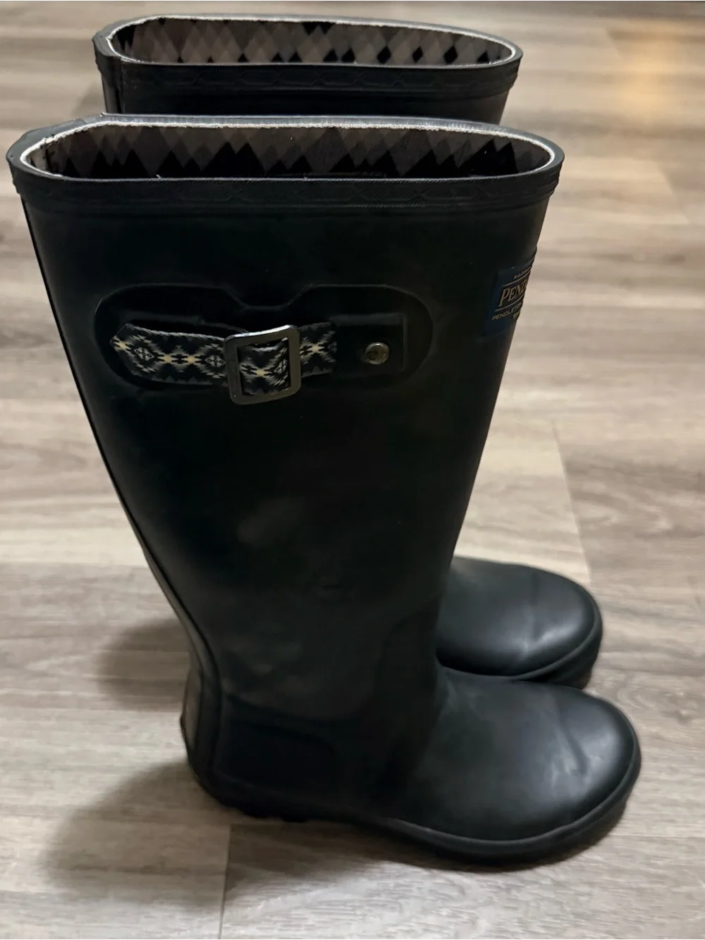 Pendleton Black Tall Women's Rain Boots with Patterned Lining